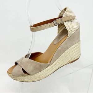 Pinaz Made in Spain Beige Gray Leather Espadrille Wedges Size 39